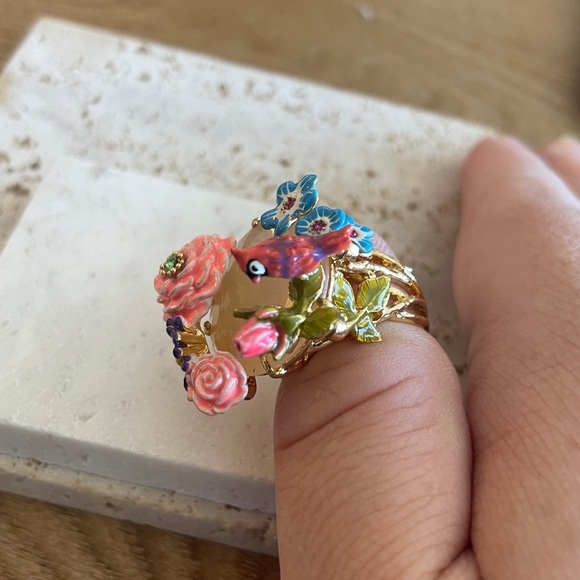 LES NEREIDES Anthropologie  Hand Enamelled cardinal   RING - Picture 5 of 6